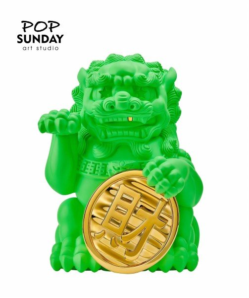 画像1: 予約 POP SUNDAY  LUCKY CAT  35cm スタチュー  green (1)