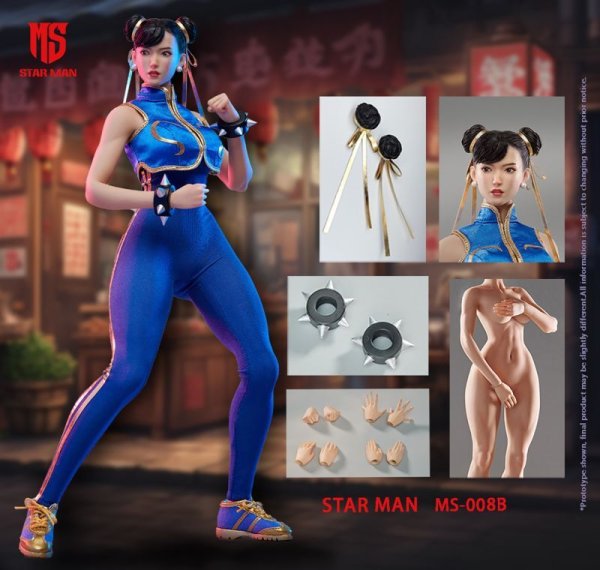 画像1: 予約 STAR MAN  女格闘家  Chun-li  1/6  アクションフィギュア MS-008B（Blue tight jumpsuit version）さいはん (1)